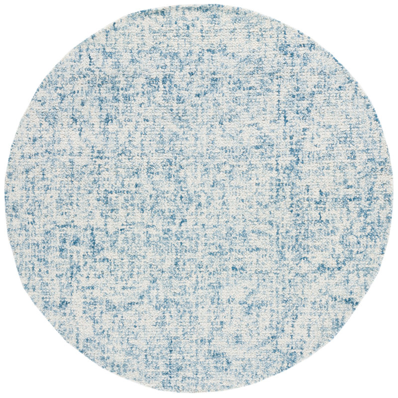 Geline Abstract Hand Tufted Wool/Cotton Abstract Rug in Blue/Ivory, Round 6'