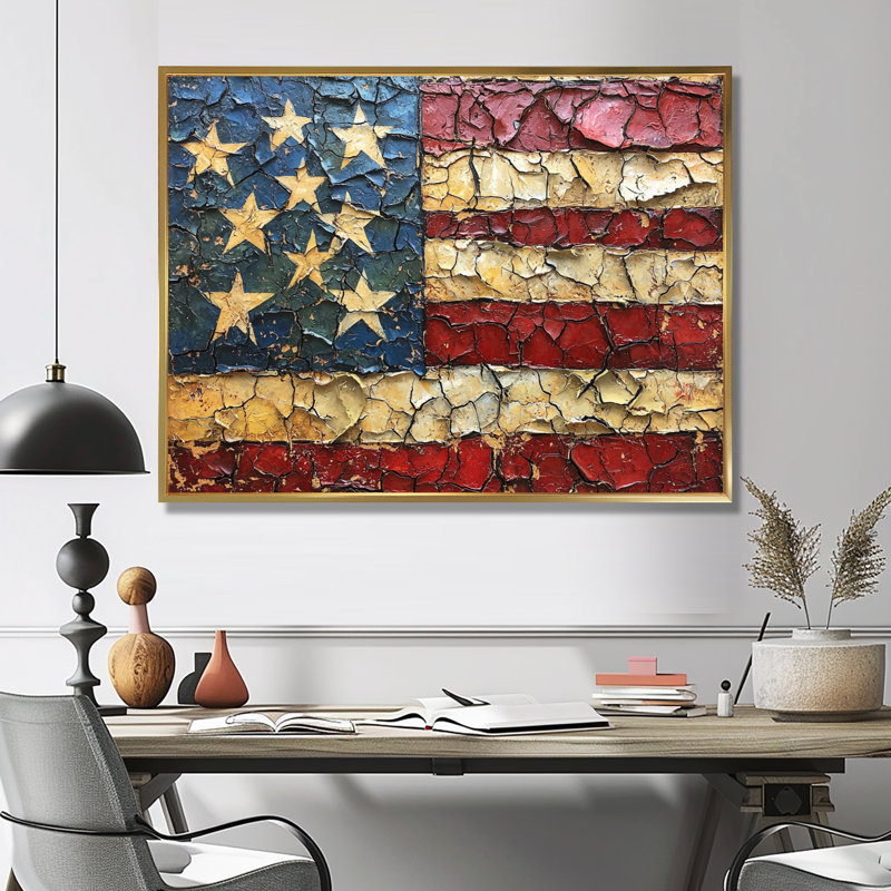 Le drapeau de la Constitution des États-Unis. II - Art mural patriotiste américain pour le salon, H 16 po x l 32 po, Doré