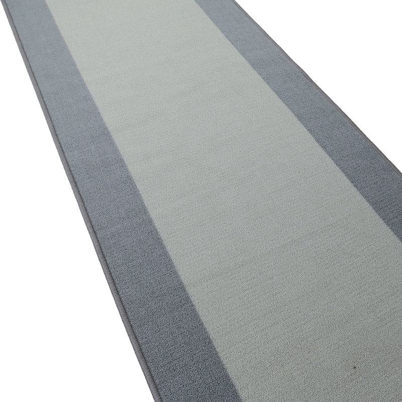 Solid Bordered Gray with Slip Resistant Backing Low Pile Rug, Runner 2'2" x 22'