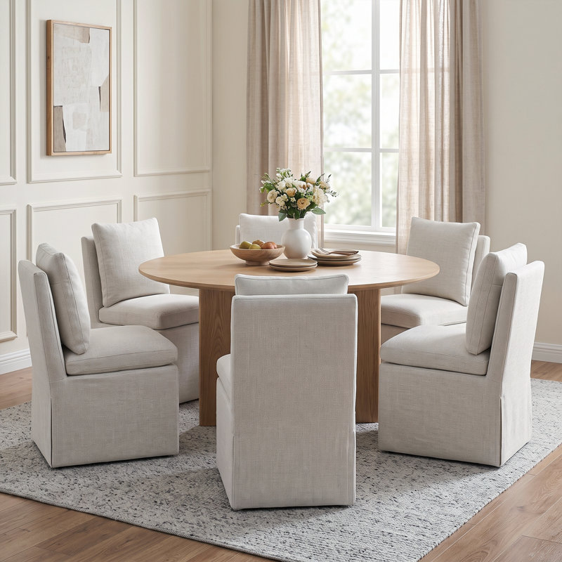 19" Wide Modern Beige Dining Chair With Padded Backrest