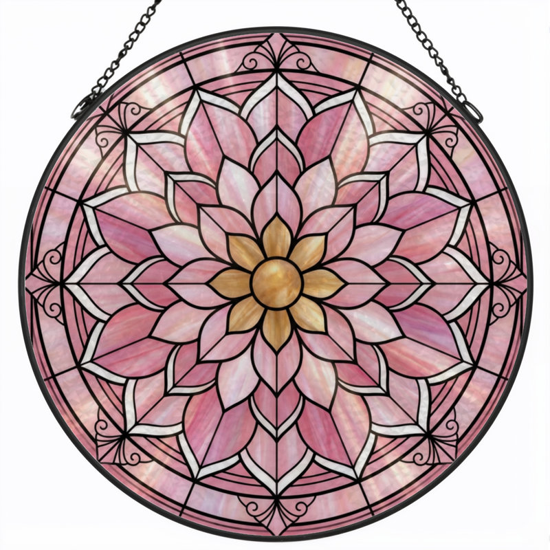 Vitrail de fenêtre en verre coloré 7,8 po H Mandala, H 7,8 po x l 7,8 po
