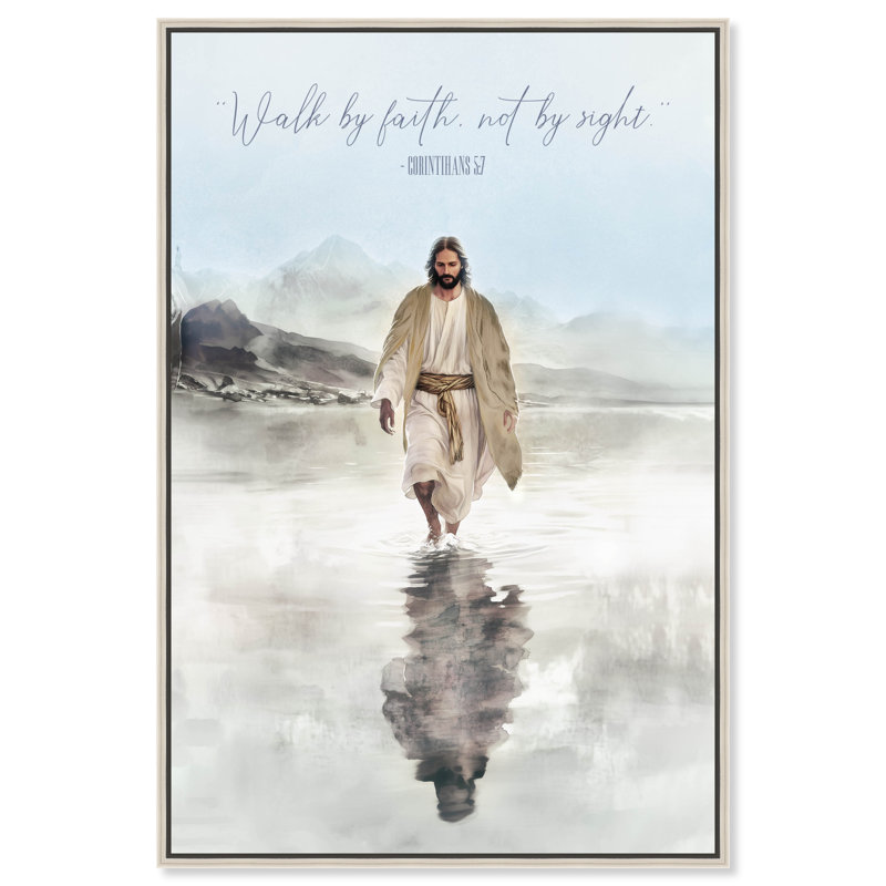  «Walk with Jesus Blue Sash», art mural encadré, toile argentée, 24 x 36, H 37 po x l 25 po, Silver Frame