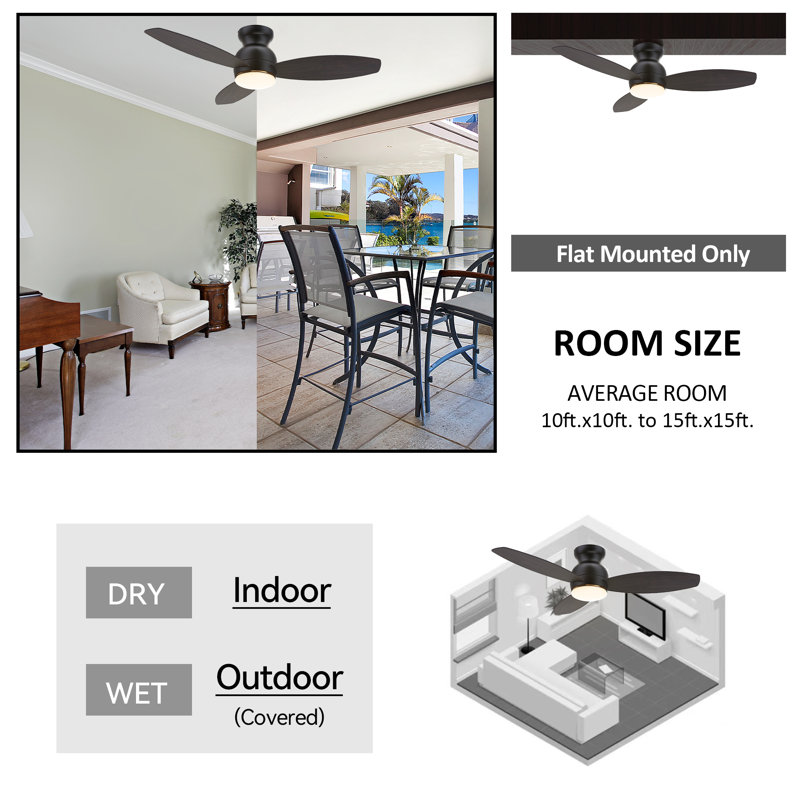 Decklen Ceiling Fan with LED Lights, Dark Walnut Wooden