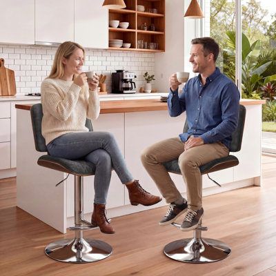 Tabouret de bar pivotant à hauteur réglable, siège en tissu de chenille avec structure en métal pour comptoir de cuisine (noir, ensemble de 2)
