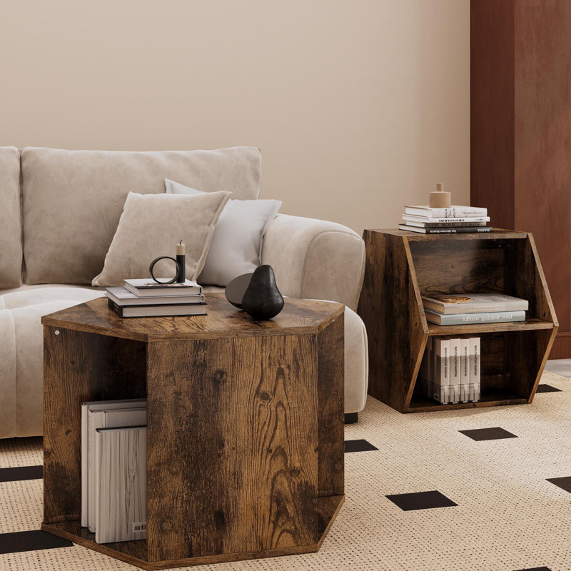 47.24" Hexagonal Coffee Table Side Table Nightstand, Antique Brown