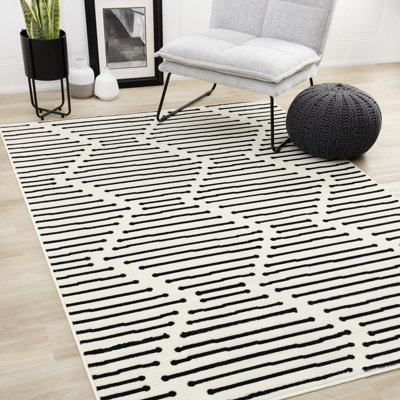 Fresno Modern Black White Striped Area Rug