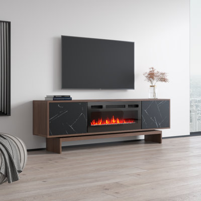 Calab 70.9" Modern TV Stand with Electric Fireplace, Matte Finish, Media Storage