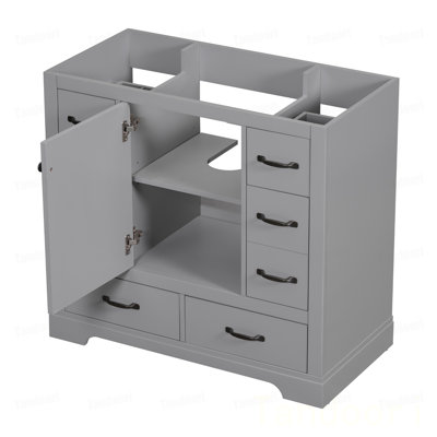 Meuble-lavabo de salle de bain sans lavabo, base d'armoire seulement, six tiroirs, séparateur de tiroir multifonctionnel, tablette réglable