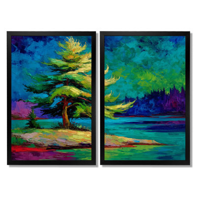 «Vibrant Green Pine Trees Morning Sun», impression sur toile de pin, décoration murale nature verte 2 pièces