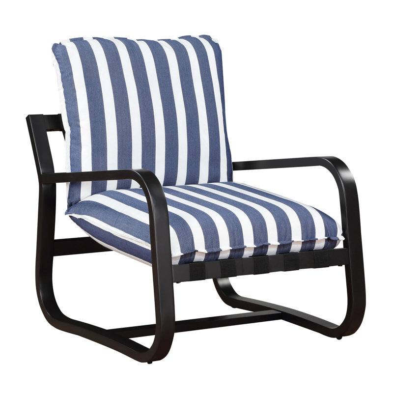 Fauteuil à rayures bleues et blanches, structure en métal, coussins réversibles détachables pour une utilisation à l'intérieur et à l'extérieur - utilisation confortable