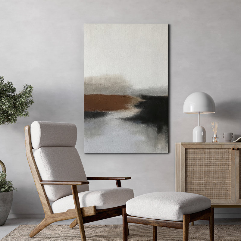 Impression sur toile abstraite paysage neutre sur toile pour décoration de salon, H 48 po x l 32 po, Toile tendue, Sans cadre