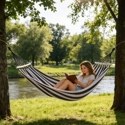 Portable Hanging Hammock Chair, Thick Canvas Swing Bed with Adjustable Hook, 450 Lbs Capacity Indoor Outdoor Hammock for Camping, Beach & Bedroom, Thickened Grass Green