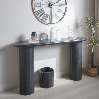 Console en bois, console noire moderne, table d'entrée cannelée l 56 po, table d'entrée noire