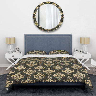 Ensemble de housse de couette moderne brun et beige à motif damassé classique I