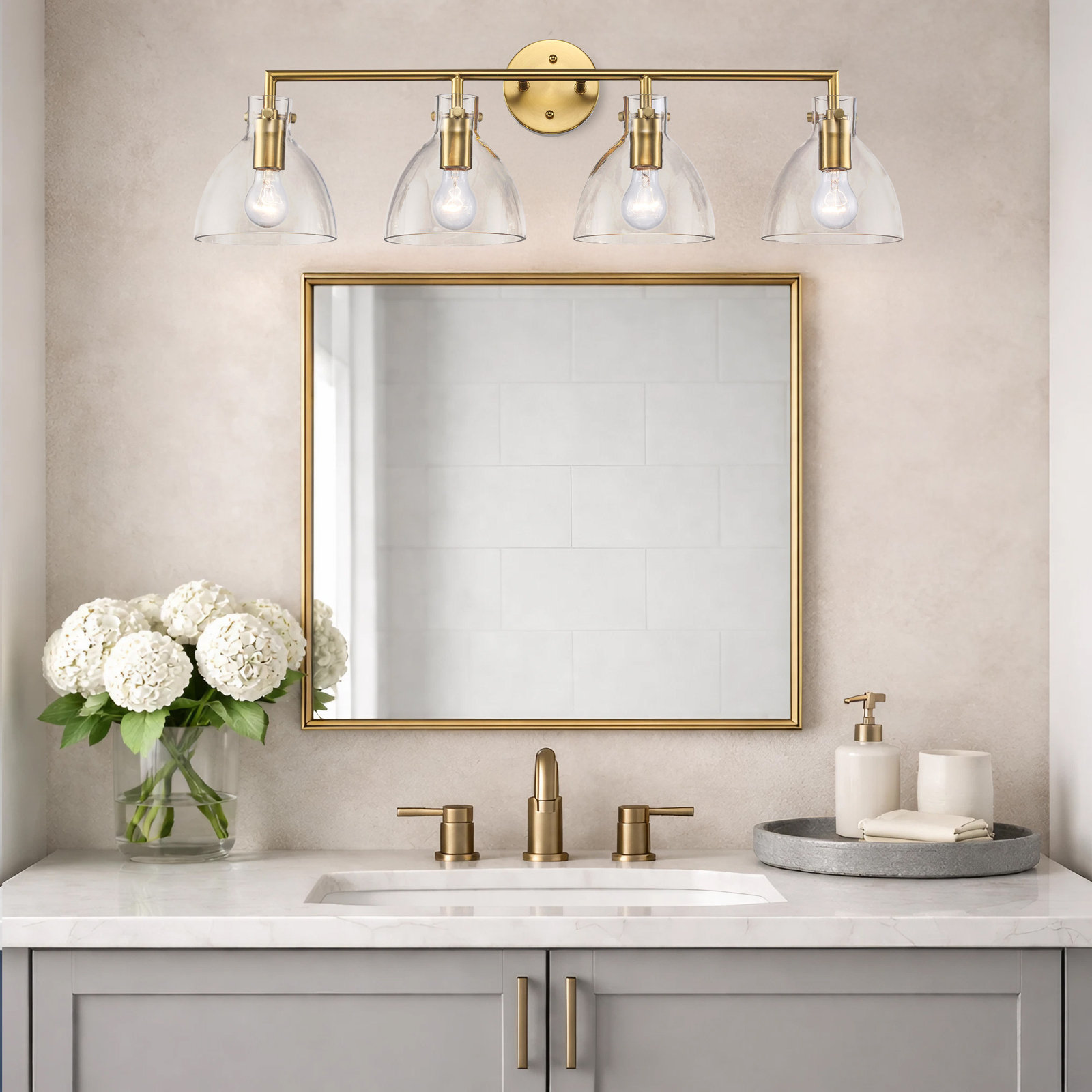 Martins 4-Light Dimmable Vanity Light, Antique Gold