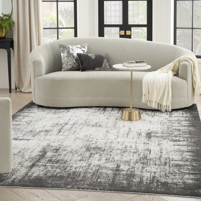 Machine Woven Polyester Area Rug in Cream/Gray