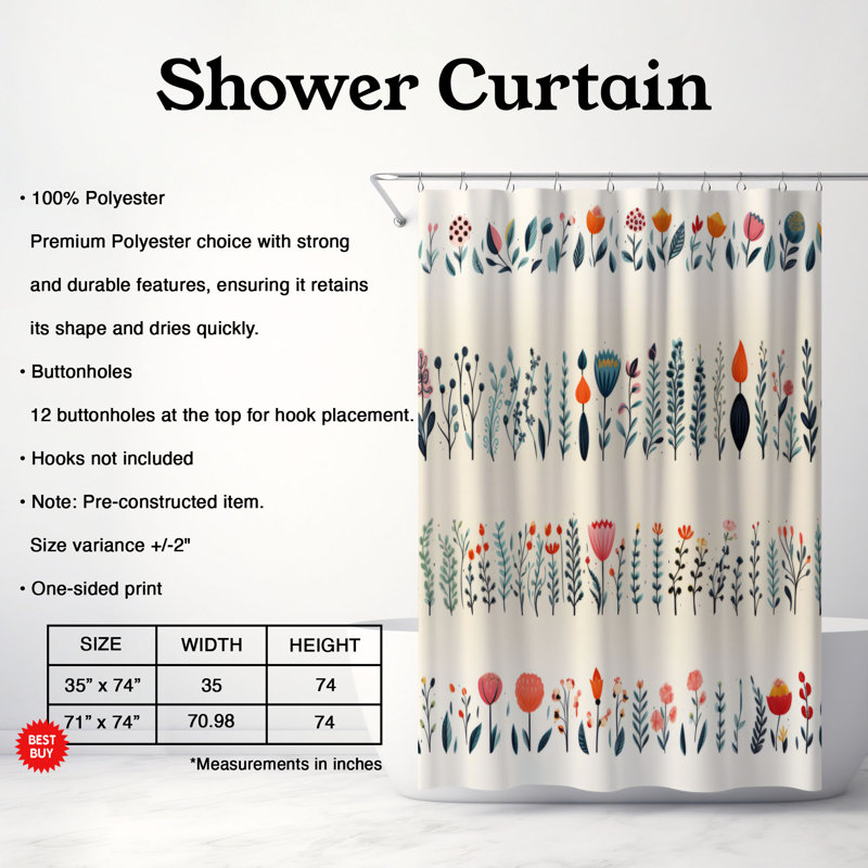 Soft Petal Scenes - Rideau de douche Premium, H 74 po x l 71 po