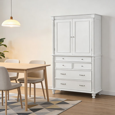 Freestanding Large Kitchen Pantry , 43.3x20x77.3inch Tall Storage Cabinet Cupboard with 6 Door Shelves, 2 Adjustable Shelves and 5 Drawers,White