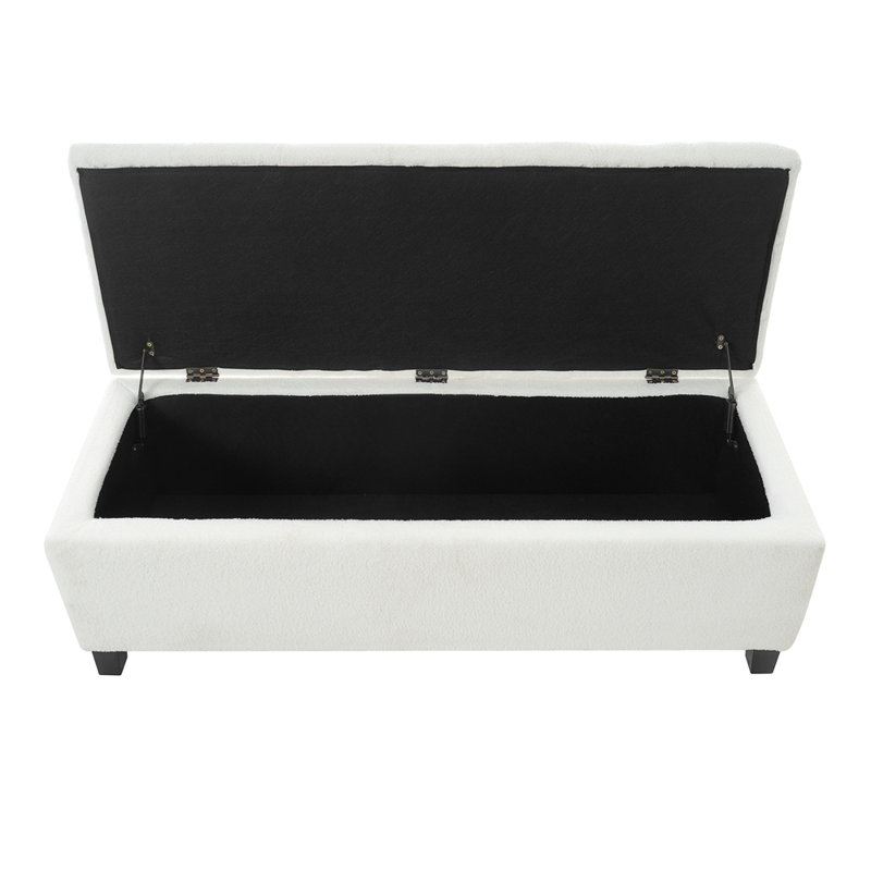 Banc repose-pieds avec rangement, surface, pieds en bois d'hévéa, White