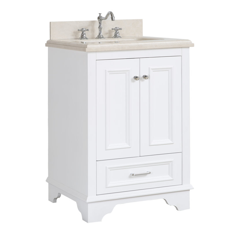 Loughlam 24'' Single Bathroom Vanity with Top, White, Carrara Marble