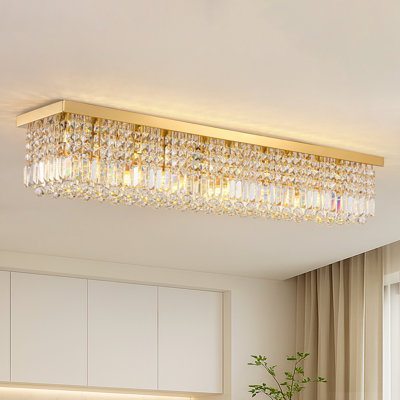 Freddrick Dimmable Gold K9 Crystal Flush Mount Kitchen Light Gold Rectangle Chandeliers