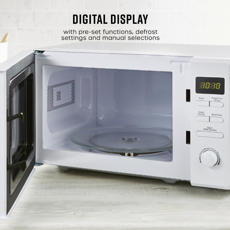 Swan Digital Microwave, 5 Power Levels, 7 Auto Cook Pre-sets, Defrost, LED Display, 20L, 800W, White