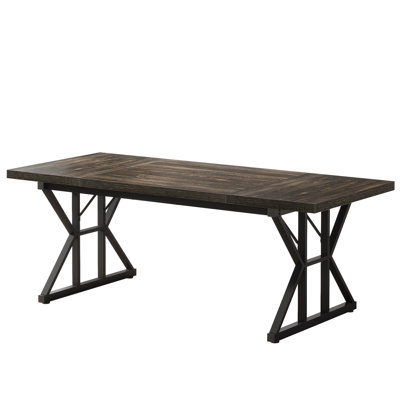 71" Farmhouse Dining Table for 6, Rustic Rectangular Kitchen Table with X-Trestle Metal Legs, Wood Top Dinner Table for Dining Room, Rustic Black