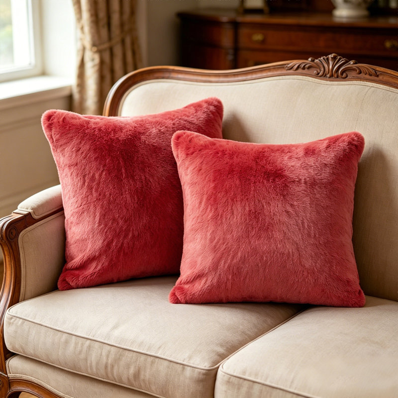 Housse de coussin lourd en fausse fourrure, H 26 pi x l 26 pi, Corail épice