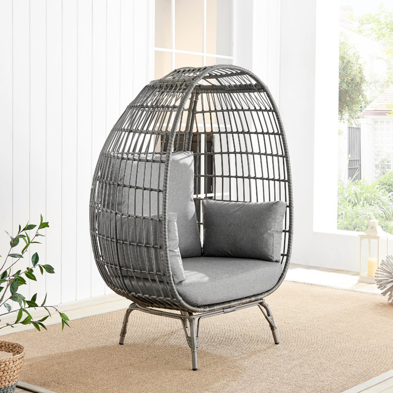 Fauteuil œuf en rotin avec coussin Coffeyville, Gris