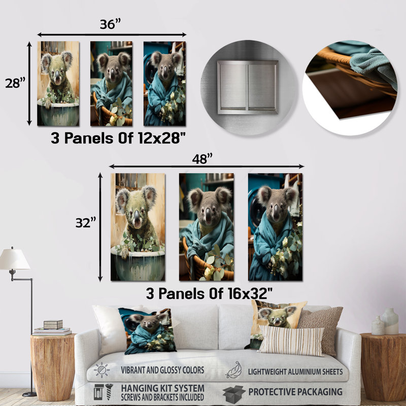 Ensemble de 3 décorations murales Koalas Laundry Time - Koala, H 32 po x l 48 po