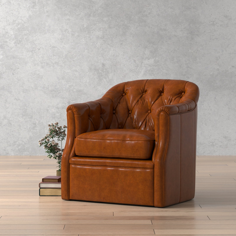 Coolidge Swivel Club Chair, Havana Brown Genuine Leather