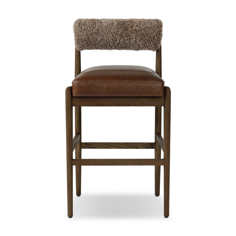 Tabouret de comptoir rembourré Abella avec structure en bois massif, Tabouret de bar (siège d'une hauteur de 31 po)