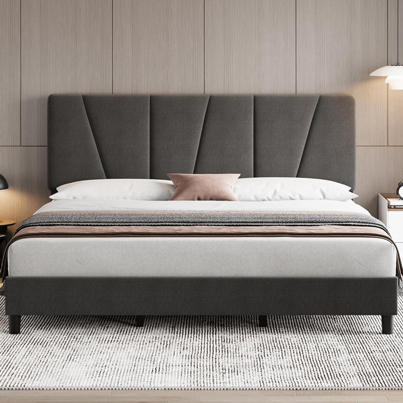 Bed Frame With Adjustable Headboard, No Box Spring Needed, King