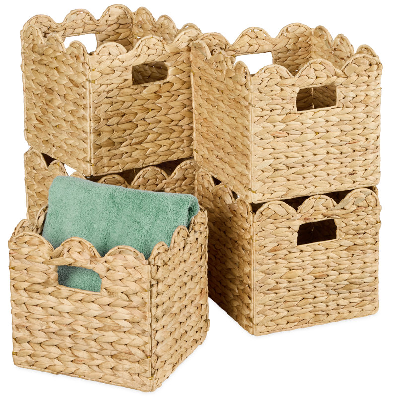  Scalloped 13 X 13In Hyacinth Storage Basket Set Of 5 - Natural, Natural, 13" H x 13" W x 13" D