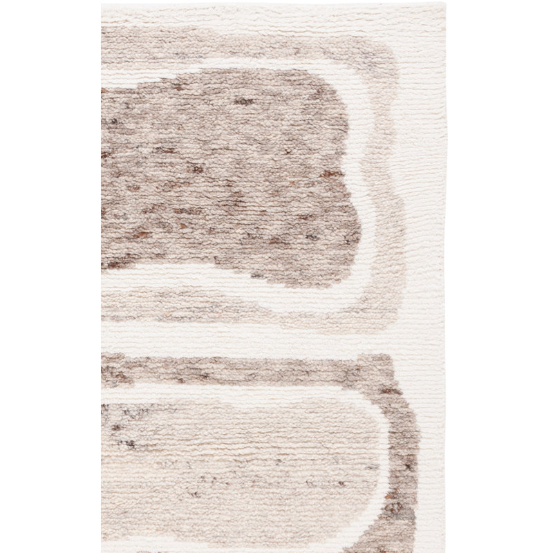 Serana Abstract Hand-Knotted Wool Area Rug in Ivory/Brown, Runner 2'3" x 9'
