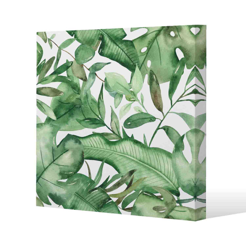Watercolour Green Tropical Leaves by Andrew Lee - Wrapped Canvas Print, 61cm H x 61cm W x 4cm D