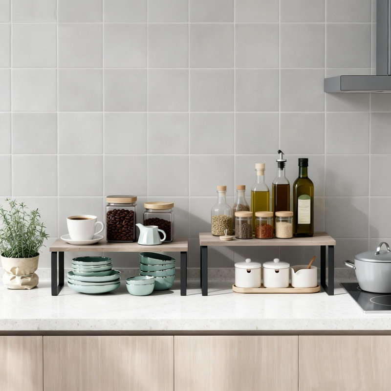 Ensemble de 2 organisateurs de tablettes extensibles, comptoir de cuisine et support à épices pour garde-manger et armoire