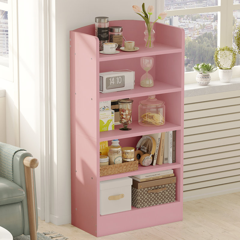 5-Shelf Multi-Functional Modern Wood Bookcase,, Pink