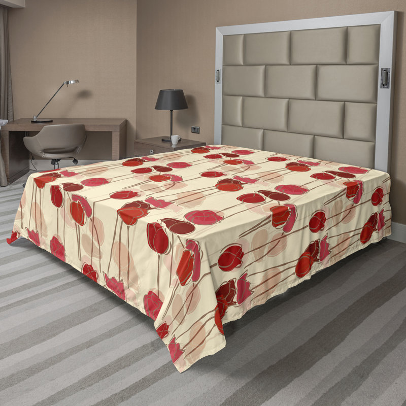 Drap plat à motif floral bohème Ambesonne, Rouge écarlate et corail foncé / motif floral