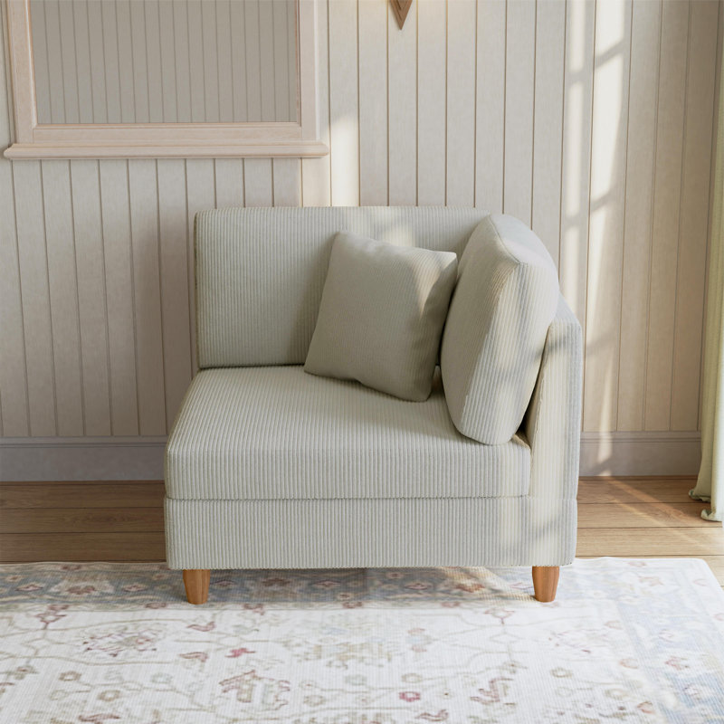 Seemab Upholstered Sea Salt Gray Corduroy Armchair with Pillow Back, One Arm Single Chair Module Part For Sectional Sofa
