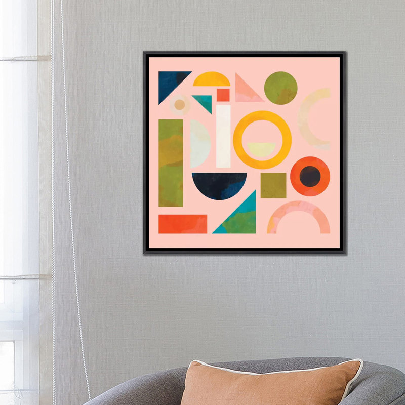«Geometric Play Modern Art» par Ana Rut Bré - impression d'art graphique, Toile avec cadre noir patiné, Aucun mat