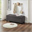 Banc de rangement rembourré capitonné à boutons, banc d'entrée en tissu de lin avec pieds en bois à broche, banc de lit-12441485