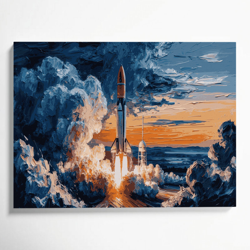 Space Rocket launches Blue Canvas Wall Art, 11" H x 14" W
