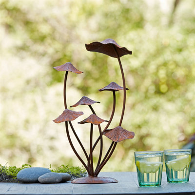 Décoration de jardin champignon en métal bronze H 17 po