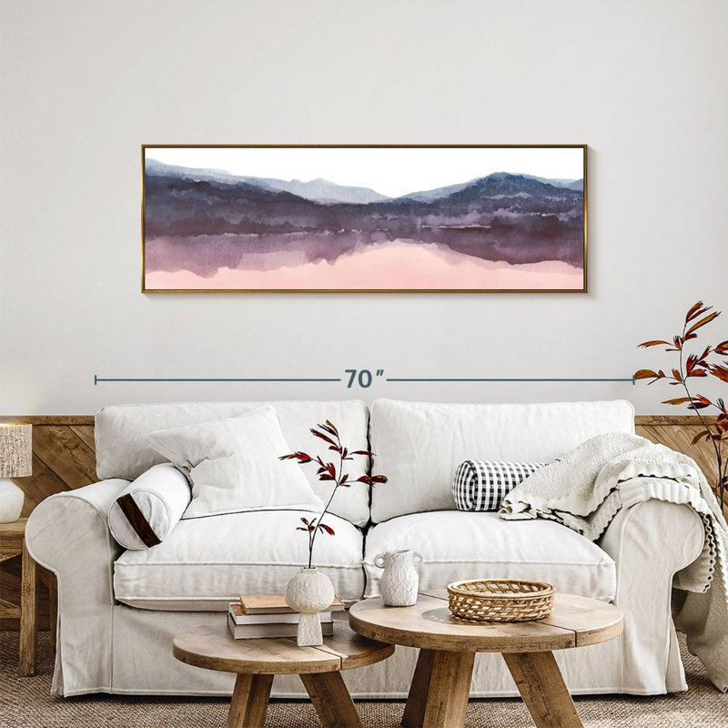 Aquarelle paysage IV rosé indigo III, 57 po x 19 po, Cadre flottant doré