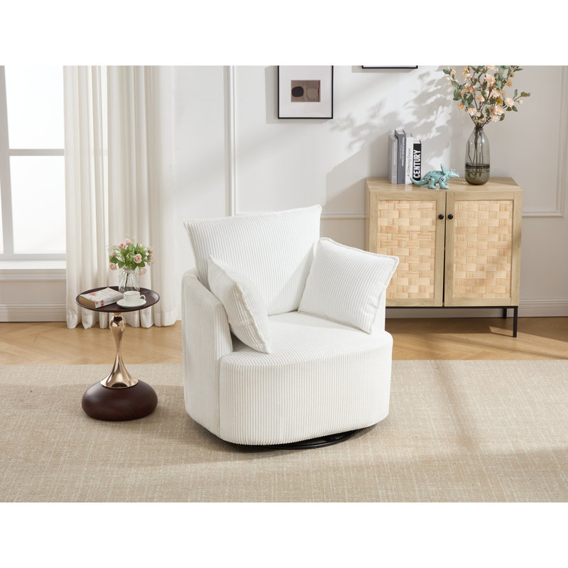 Chaise pivotante rembourrée en velours côtelé, Velours côtelé blanc