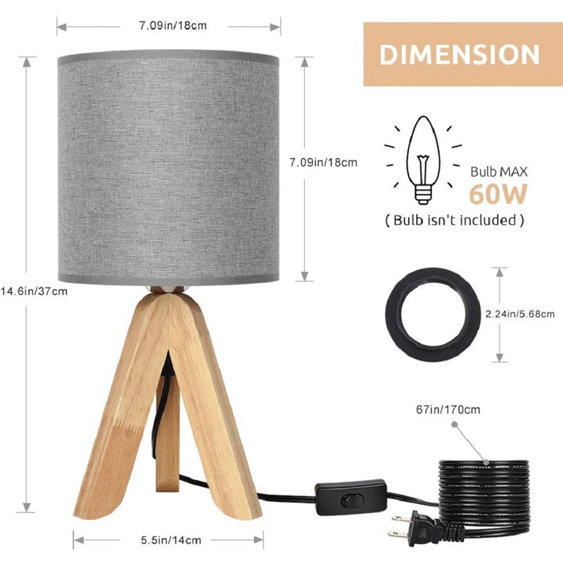 Lampe de table brune 14,6 po Seren, Gris