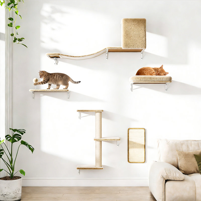 Wall-mounted Cat Tree Shelves, Beige