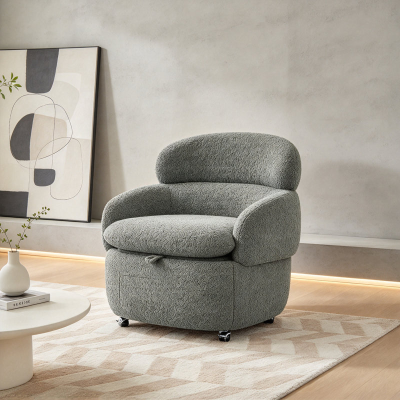 Swivel Storage Accent Chair with Casters, Upholstered Single Lounge Armchair with Hidden Storage, Ergonomic Curved Backrest for Living Room Bedroom Reading Nook, Multiple Color Options