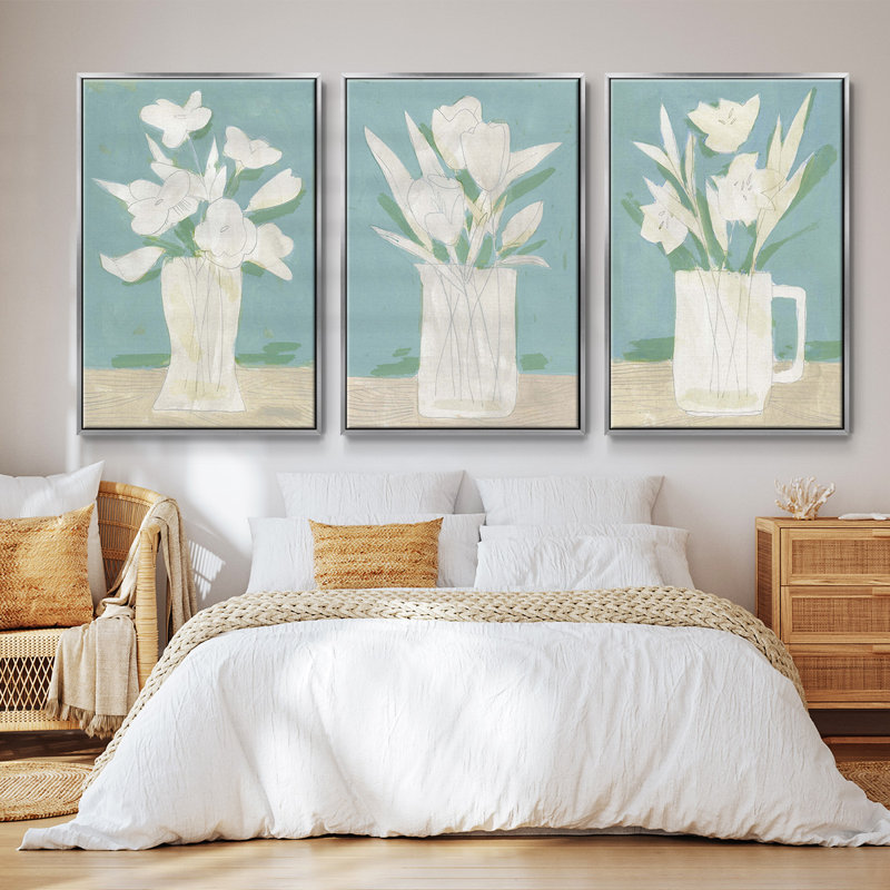 Ensemble de 3 pièces encadrées sur toile, H 27 po x l 54 po, Argent